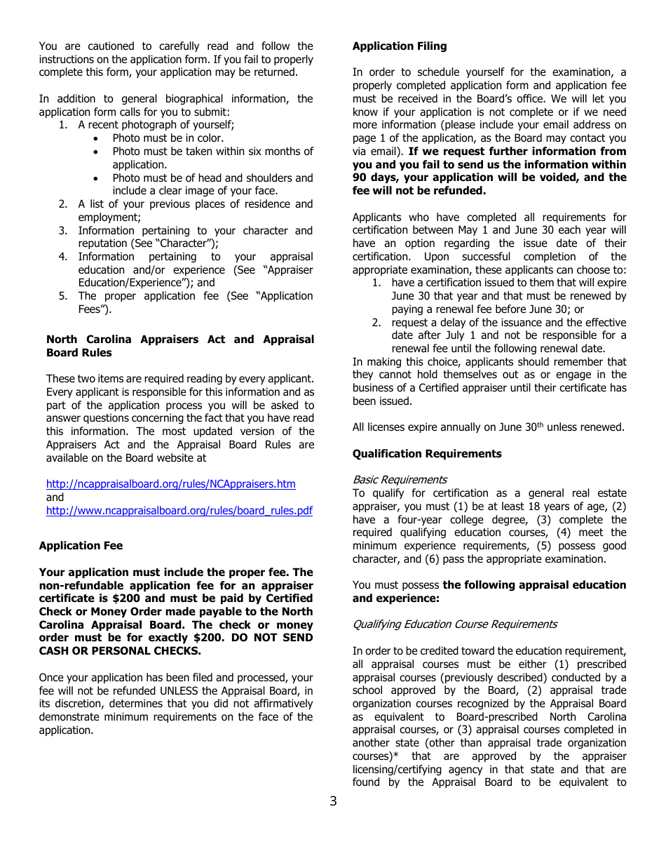 Application for Certified General Certification - North Carolina, Page 3