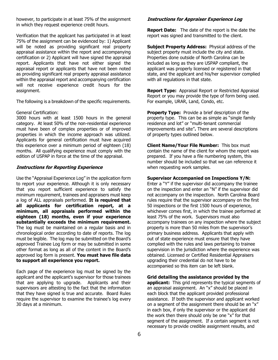 Application for Certified General Certification - North Carolina, Page 6