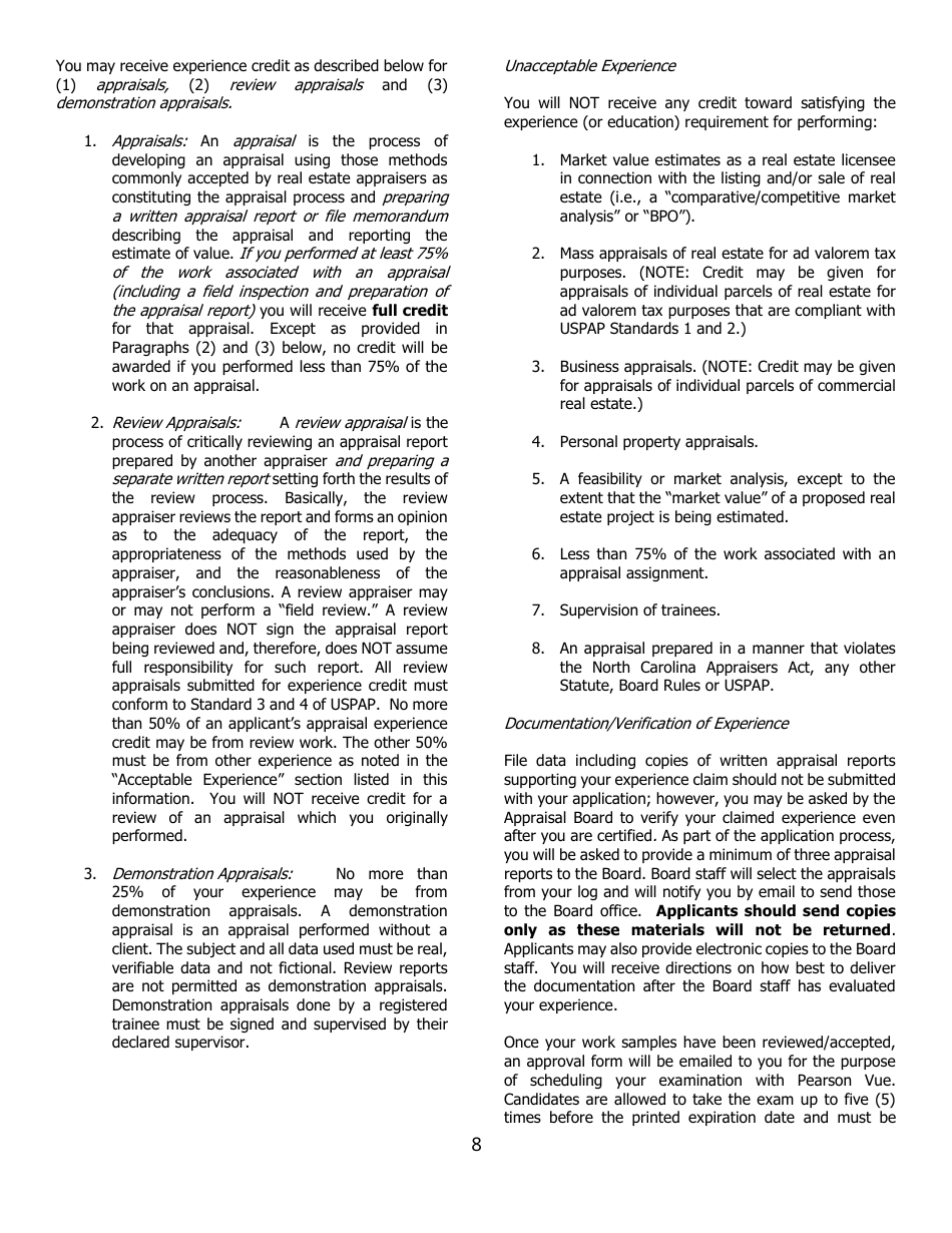 Application for Certified General Certification - North Carolina, Page 8