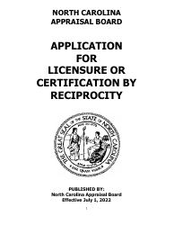 Application for Licensure or Certification by Reciprocity - North Carolina