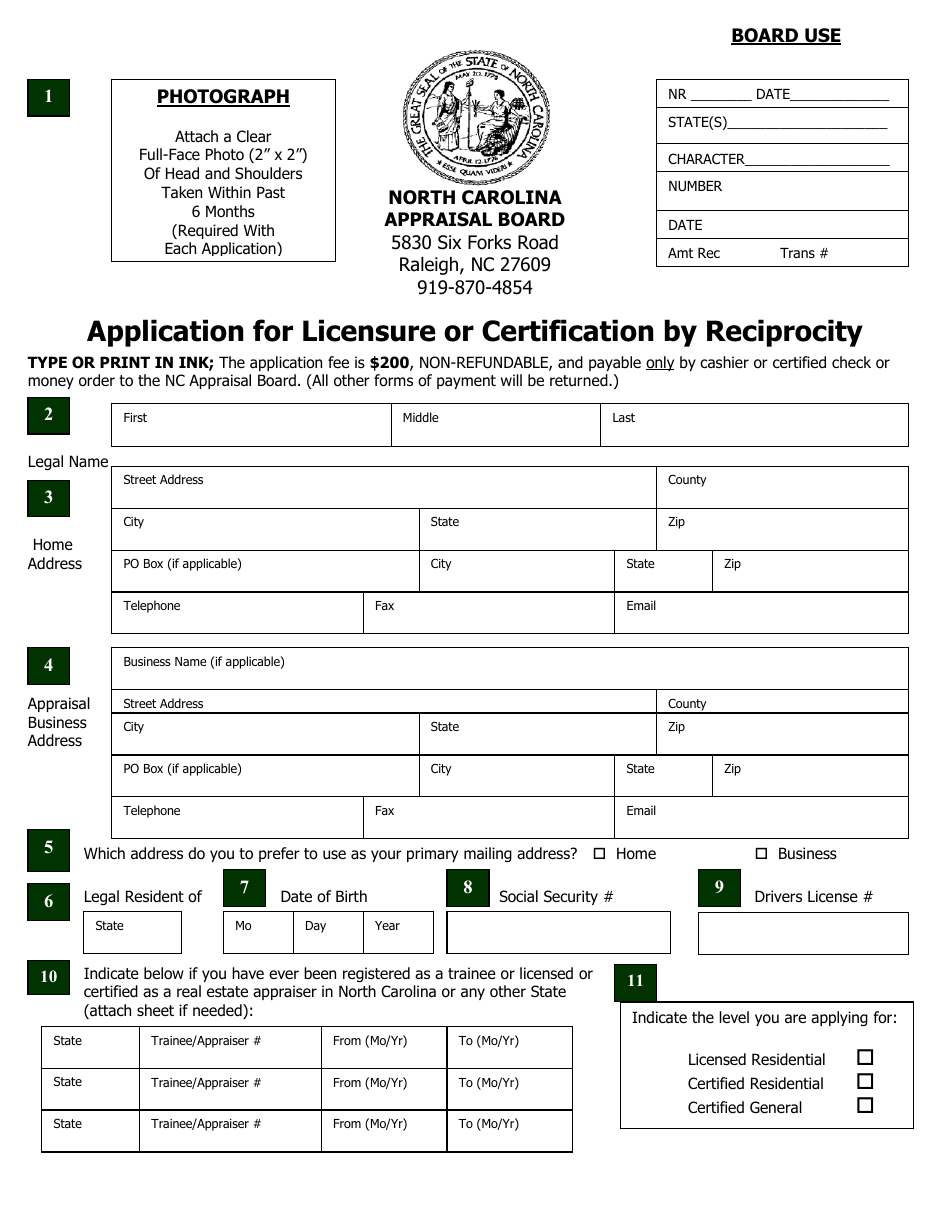 Application for Licensure or Certification by Reciprocity - North Carolina, Page 6