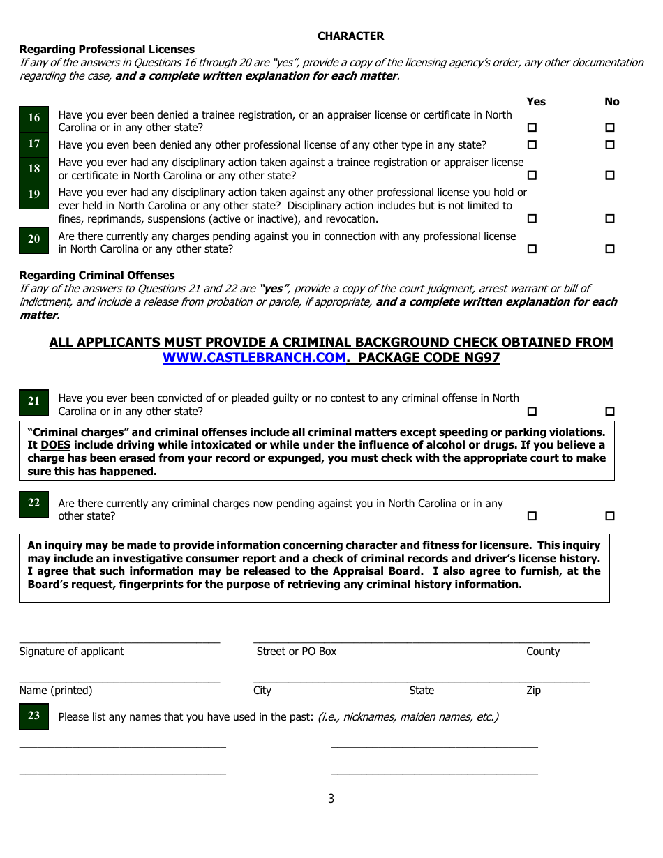 North Carolina Application for Licensure or Certification by