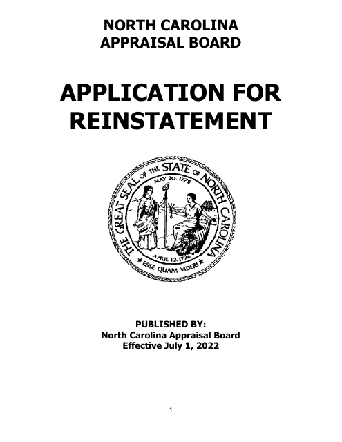 Application for Reinstatement - North Carolina Download Pdf