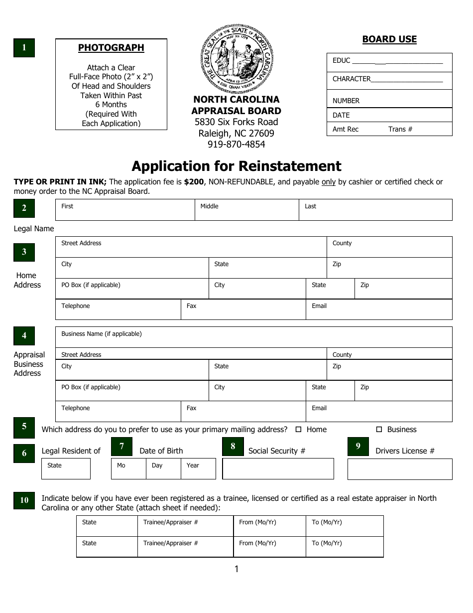 Application for Reinstatement - North Carolina, Page 5