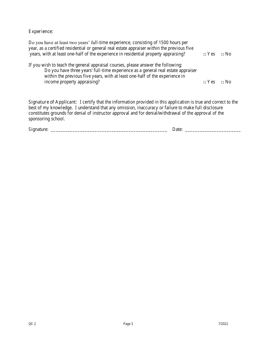 Form QE2 Instructor Application for Qualifying Education - North Carolina, Page 3