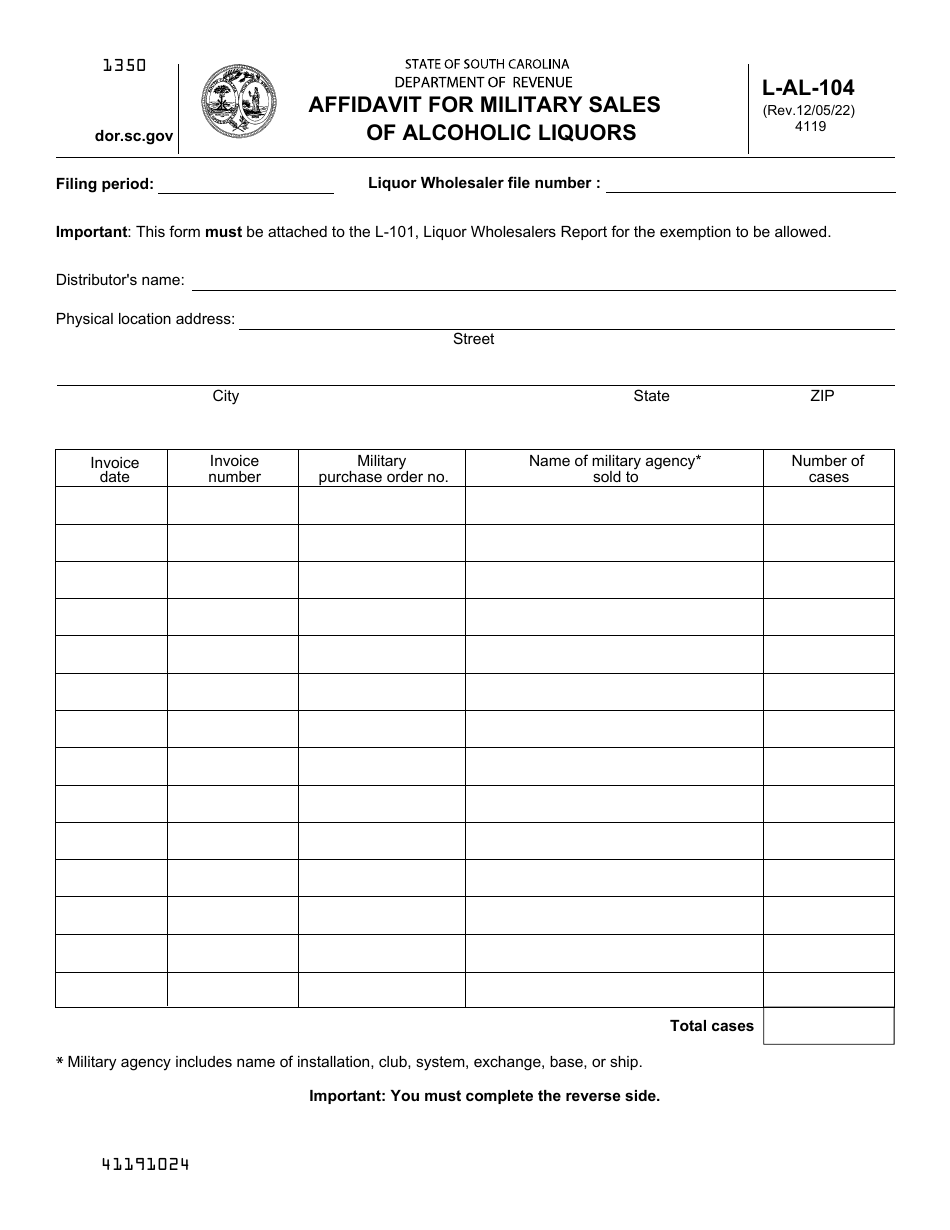 Form L-AL-104 - Fill Out, Sign Online and Download Printable PDF, South ...