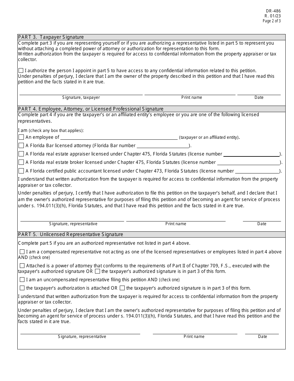 Form DR-486 - Fill Out, Sign Online and Download Fillable PDF, Florida ...