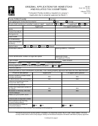 Form DR-501 Original Application for Homestead and Related Tax Exemptions - Florida