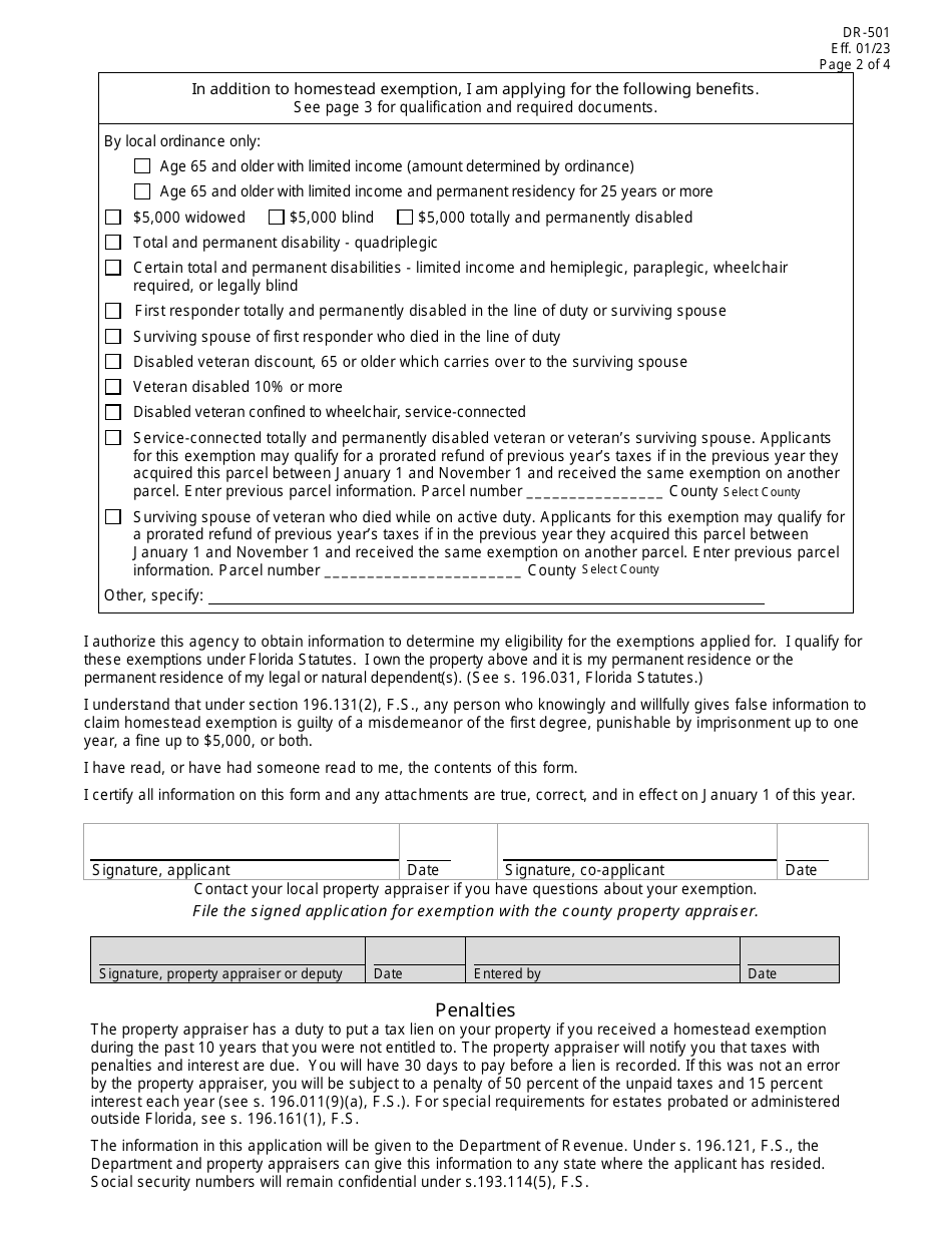 Form DR501 Download Fillable PDF or Fill Online Original Application