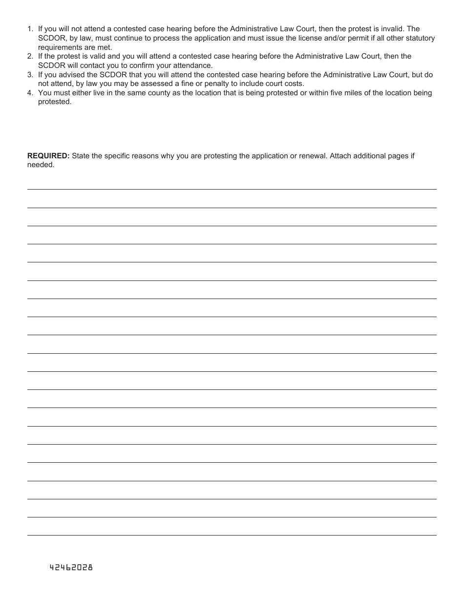 Form ABL-20 Beer, Wine, and / or Liquor Protest Form - South Carolina, Page 2