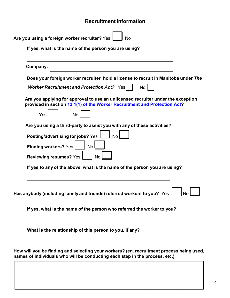 Application Form for Certificate of Registration - Employer Registration to Recruit Foreign Workers - Manitoba, Canada, Page 4