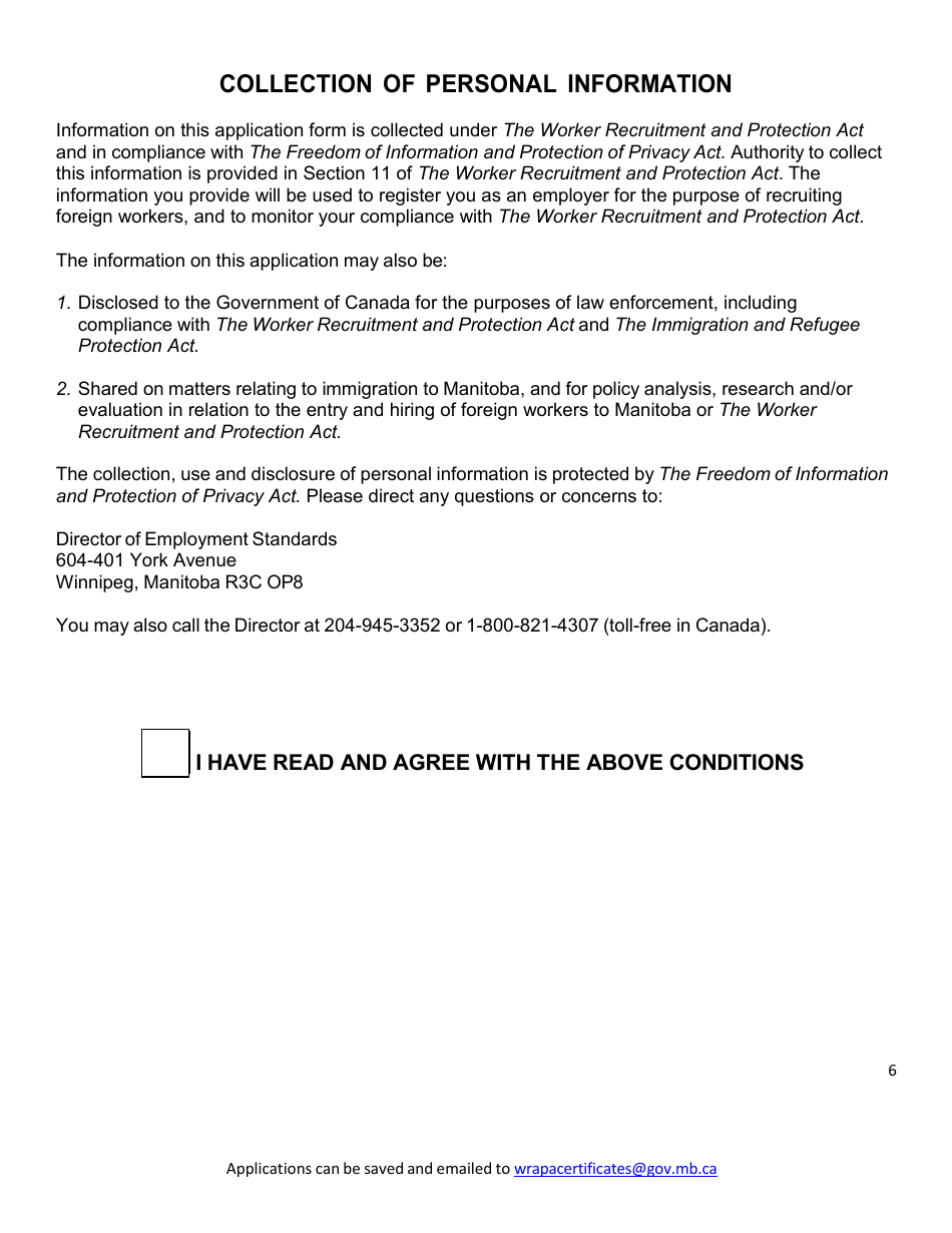 Application Form for Certificate of Registration - Employer Registration to Recruit Foreign Workers - Manitoba, Canada, Page 7
