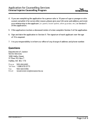 Application for Counselling Services - Criminal Injuries Counselling Program - Nova Scotia, Canada, Page 2