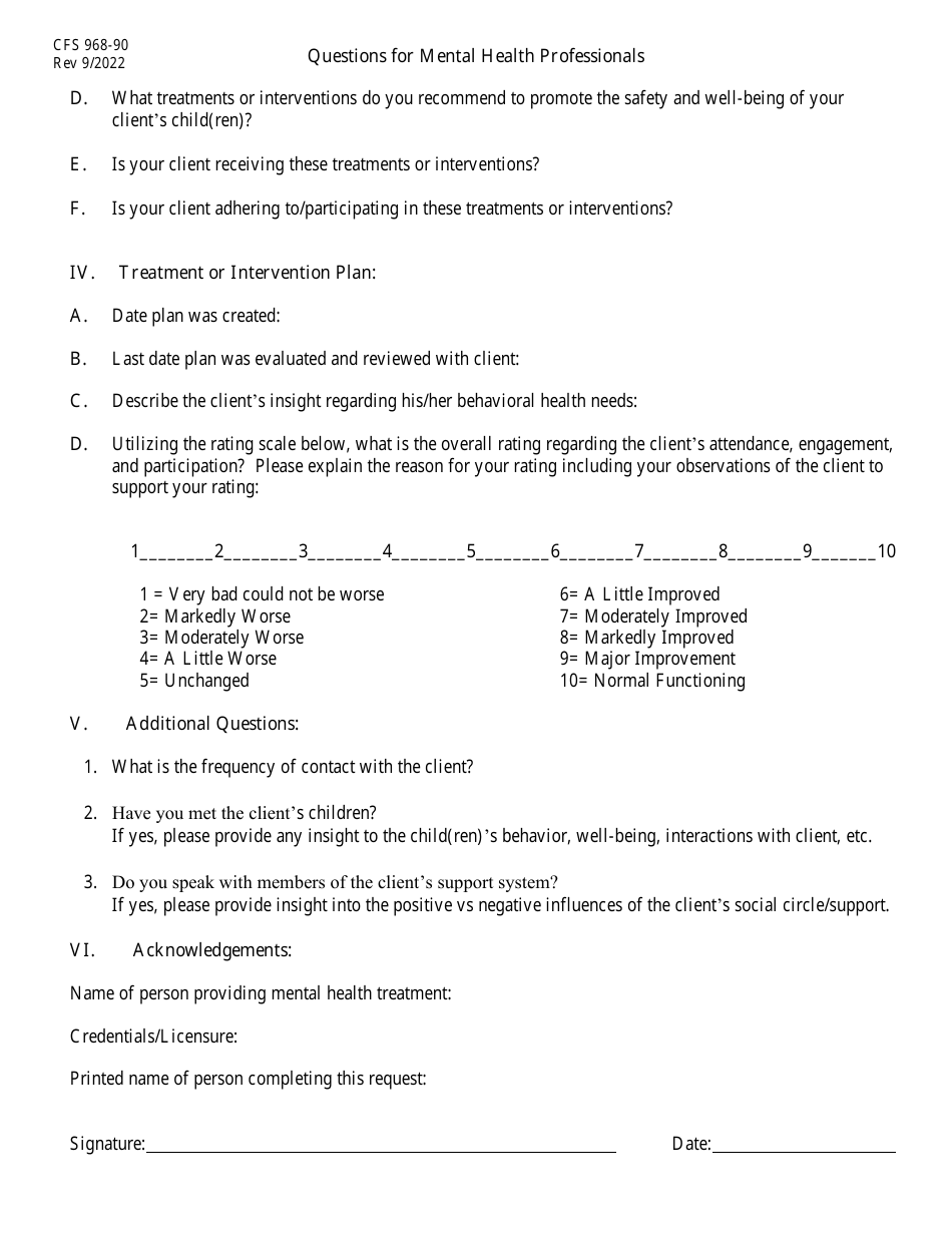 Form CFS968-90 Questions for Mental Health Professionals - Illinois, Page 3