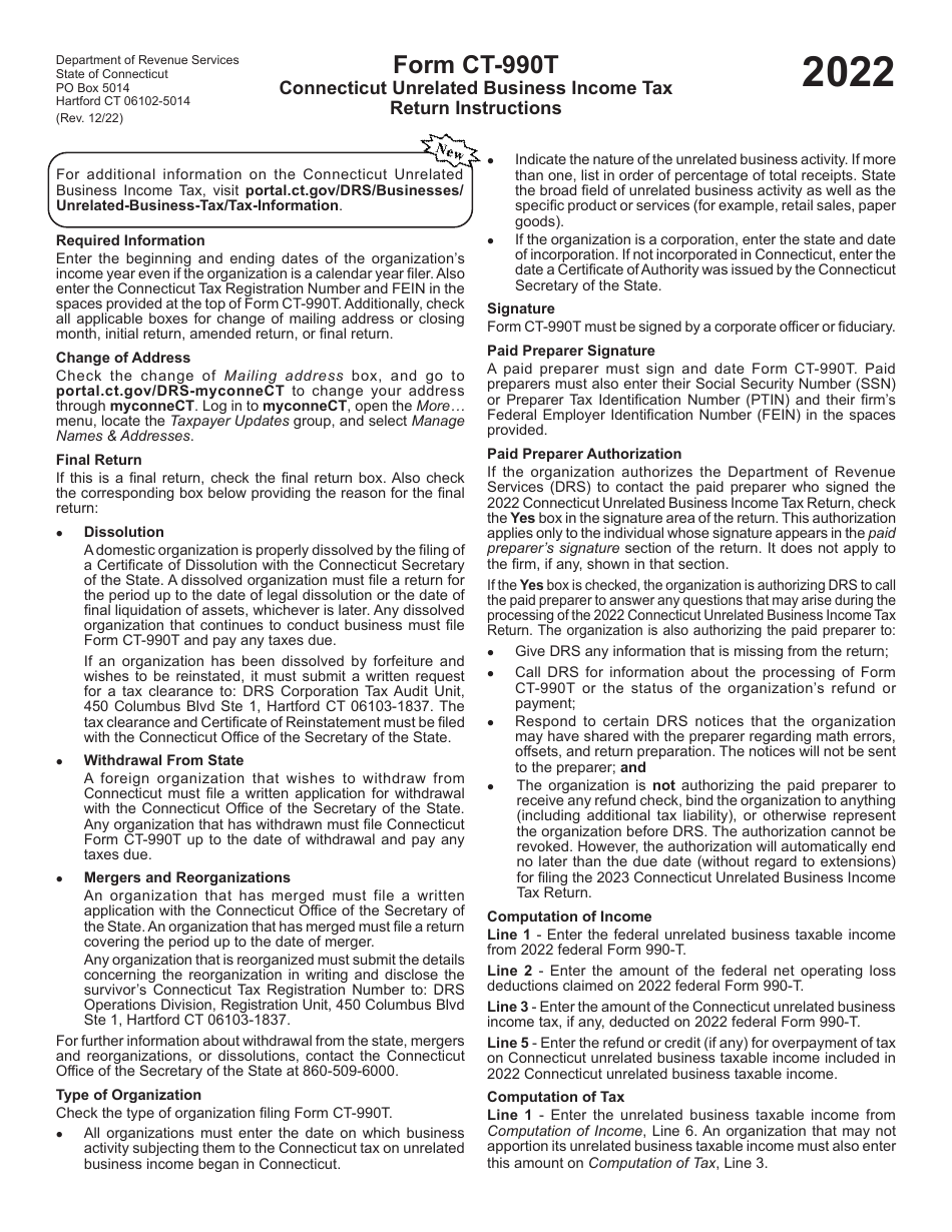 Instructions for Form CT-990T Connecticut Unrelated Business Income Tax Return - Connecticut, Page 1