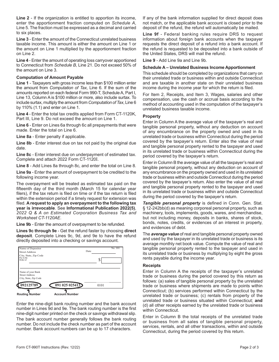 Instructions for Form CT-990T Connecticut Unrelated Business Income Tax Return - Connecticut, Page 2