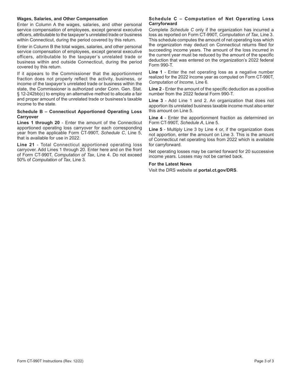 Instructions for Form CT-990T Connecticut Unrelated Business Income Tax Return - Connecticut, Page 3