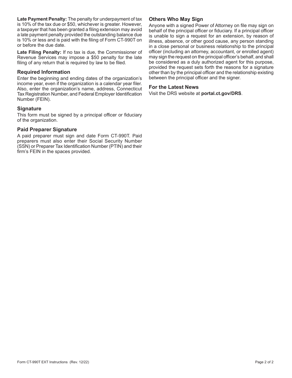 Form CT-990T EXT Application for Extension of Time to File Unrelated Business Income Tax Return - Connecticut, Page 3