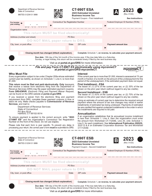 Form CT-990T ES Estimated Unrelated Business Income Tax Payment Coupon - Connecticut, 2023