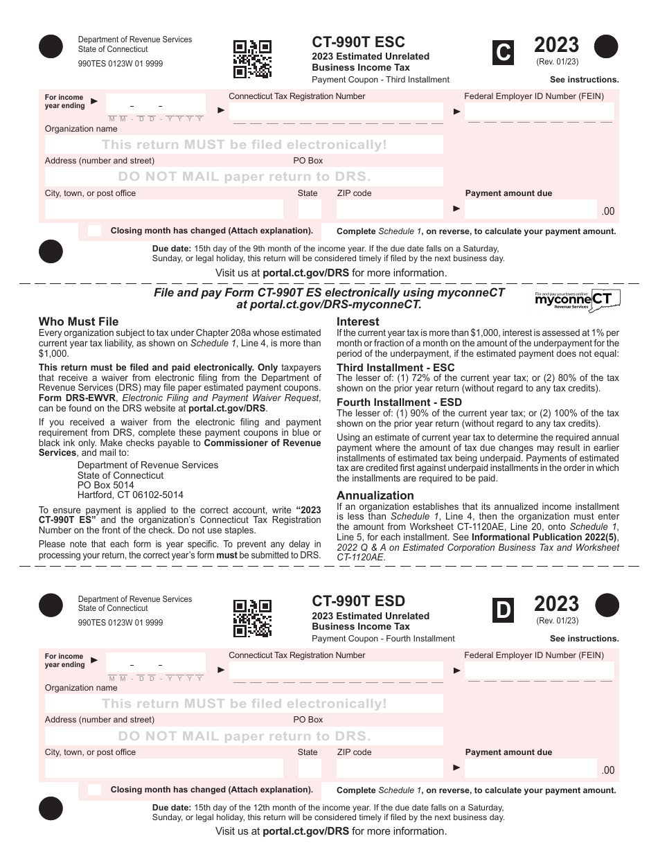 Form CT-990T ES Estimated Unrelated Business Income Tax Payment Coupon - Connecticut, Page 3