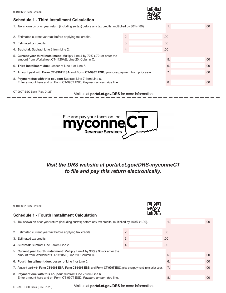 Form CT-990T ES Estimated Unrelated Business Income Tax Payment Coupon - Connecticut, Page 4