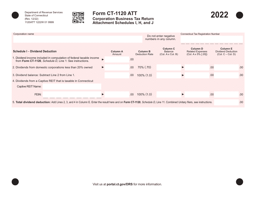 Form CT-1120 ATT Corporation Business Tax Return - Connecticut, 2022