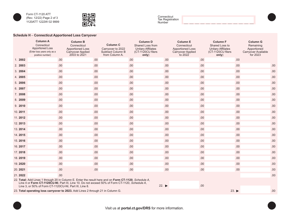 Form CT-1120 ATT Corporation Business Tax Return - Connecticut, Page 2