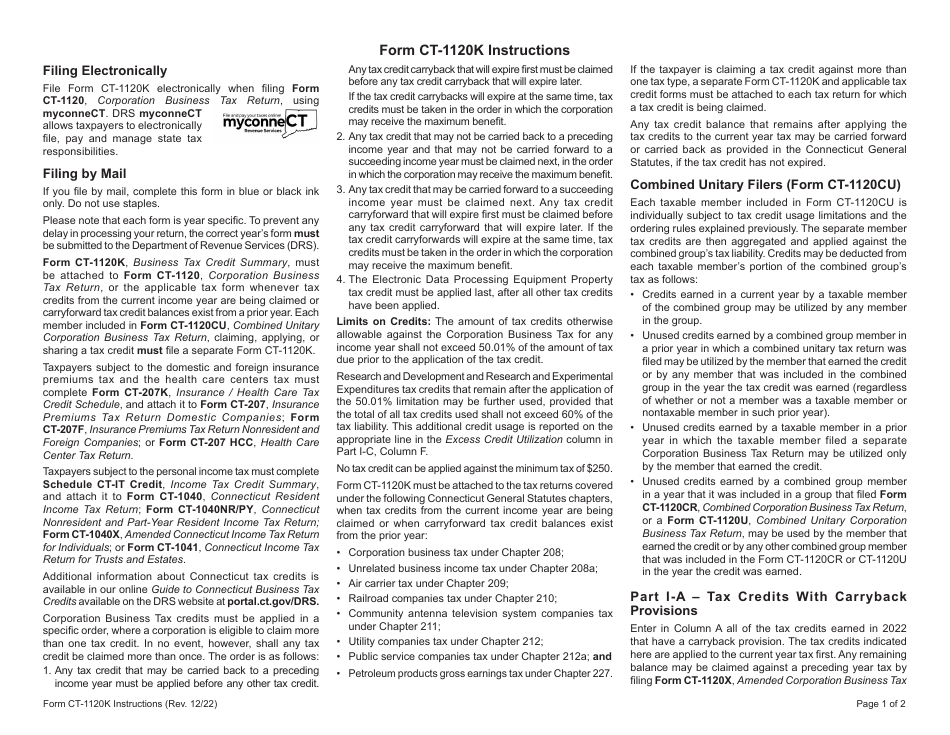 Form CT-1120K Business Tax Credit Summary - Connecticut, Page 5