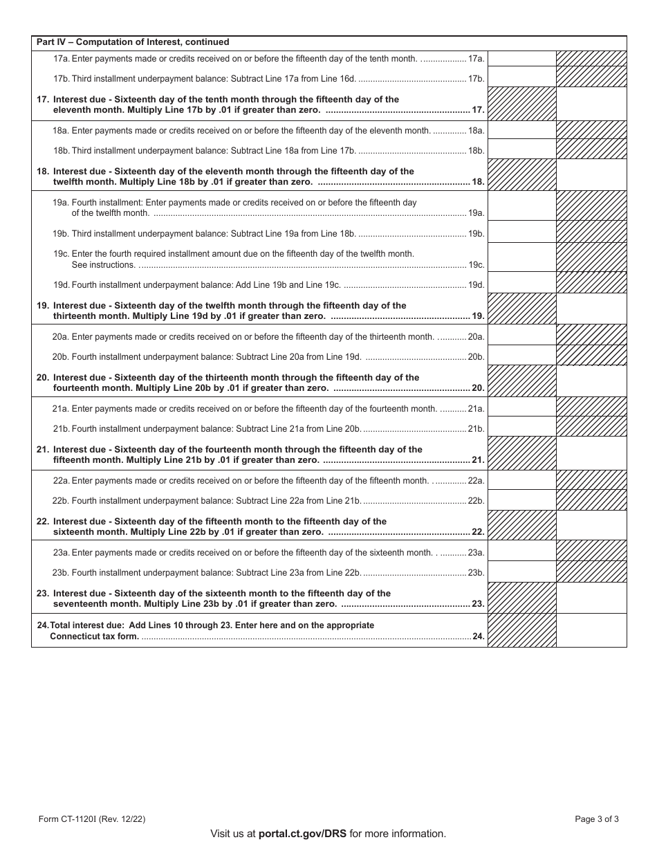 Form CT-1120I Computation of Interest Due on Underpayment of Estimated Tax - Connecticut, Page 3
