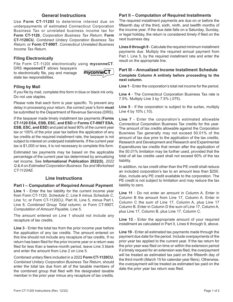 Form CT-1120I Computation of Interest Due on Underpayment of Estimated Tax - Connecticut, Page 4