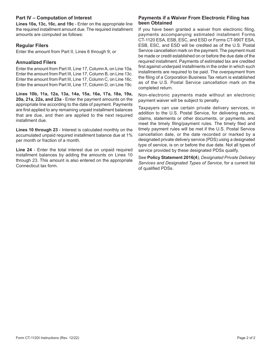 Form CT-1120I Computation of Interest Due on Underpayment of Estimated Tax - Connecticut, Page 5