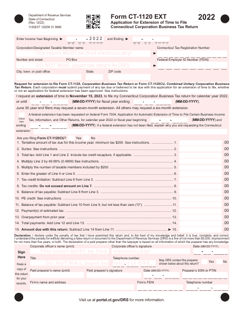 Form CT-1120 EXT Application for Extension of Time to File Connecticut Corporation Business Tax Return - Connecticut, 2022