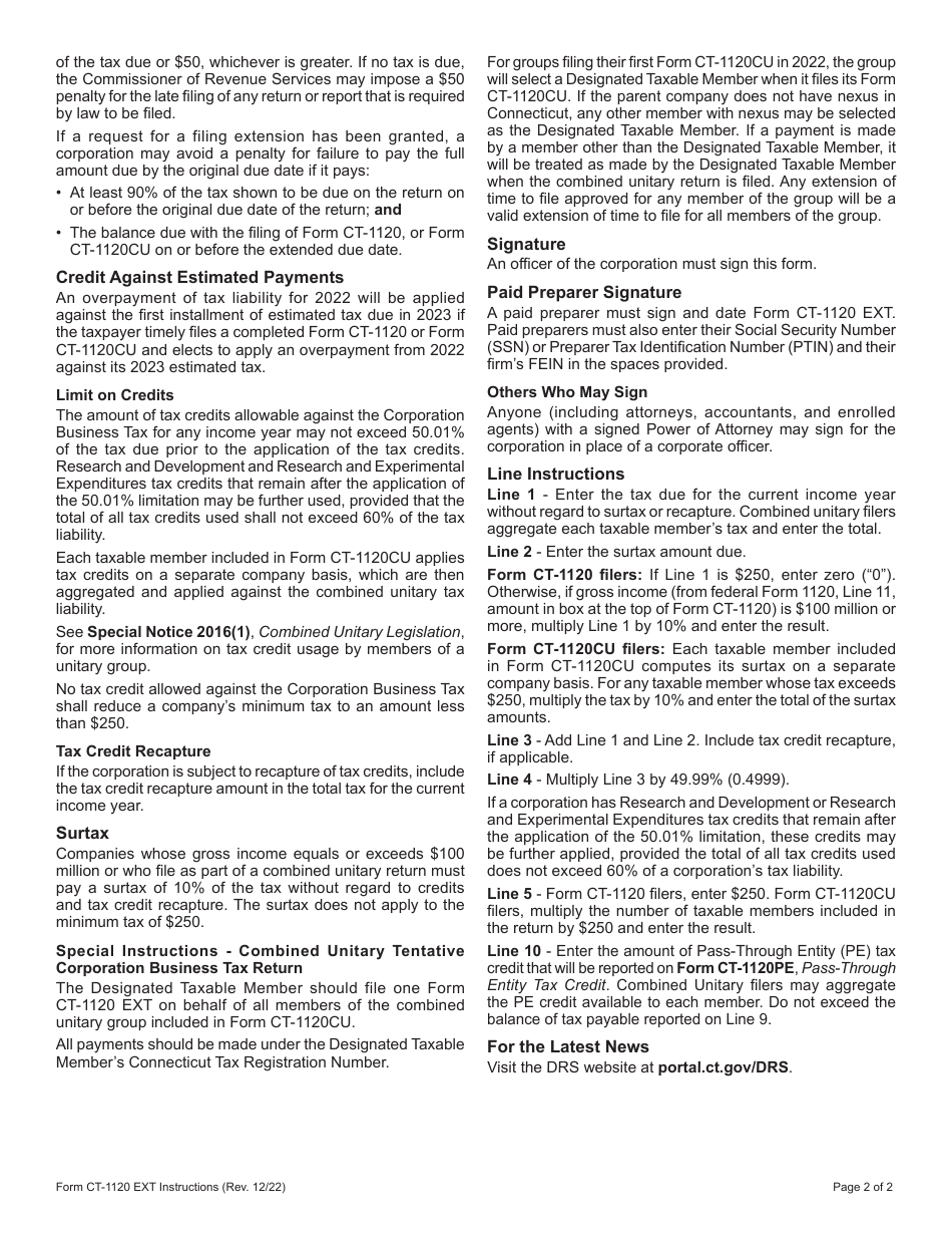 Form CT-1120 EXT Application for Extension of Time to File Connecticut Corporation Business Tax Return - Connecticut, Page 3