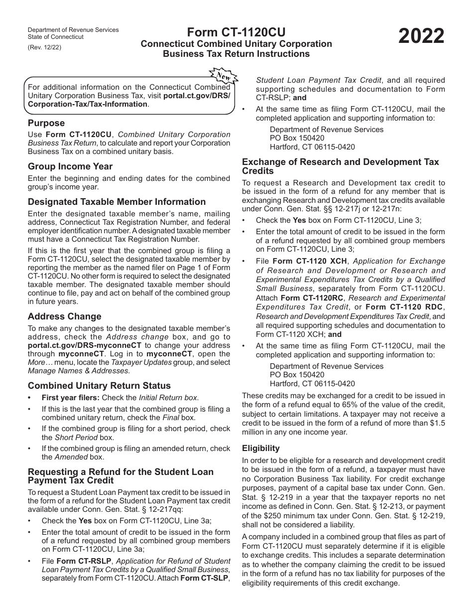 Download Instructions for Form CT1120CU Combined Unitary Corporation