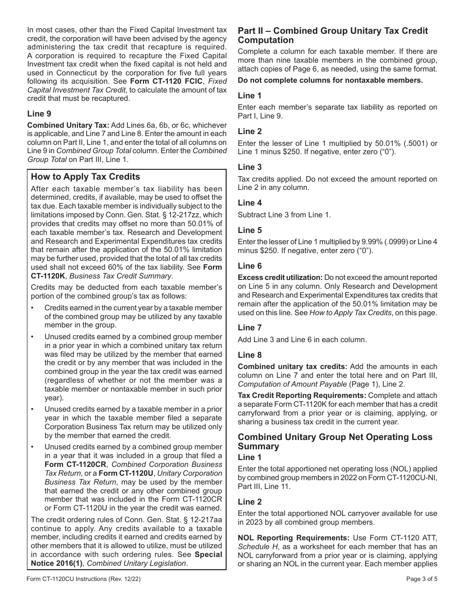 Instructions for Form CT-1120CU Combined Unitary Corporation Business Tax Return - Connecticut, Page 3