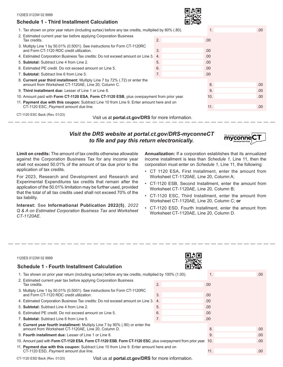 Form CT-1120 ES Estimated Corporation Business Tax Payment Coupons - Connecticut, Page 4