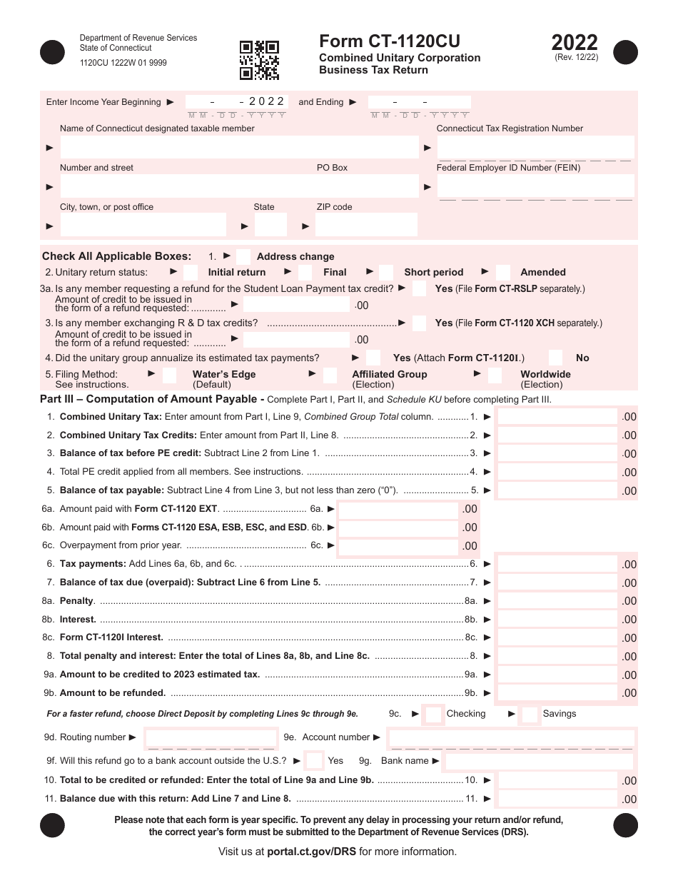 Form CT-1120CU Combined Unitary Corporation Business Tax Return - Connecticut, Page 1