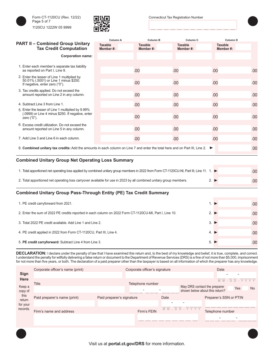 Form CT-1120CU Combined Unitary Corporation Business Tax Return - Connecticut, Page 5