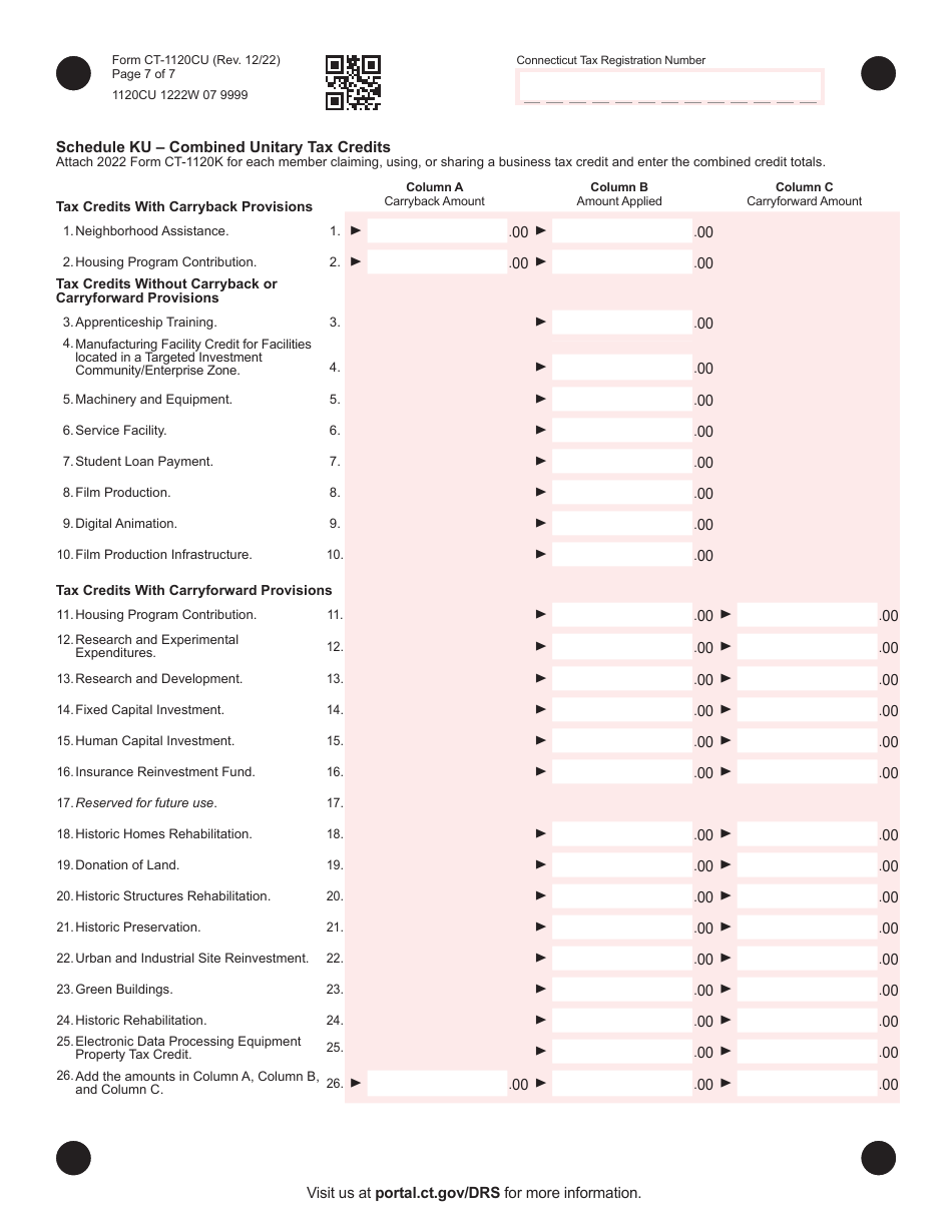 Form CT-1120CU Combined Unitary Corporation Business Tax Return - Connecticut, Page 7
