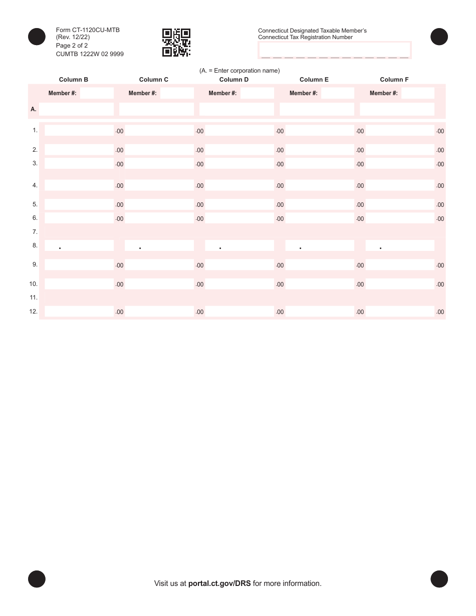 Form CT-1120CU-MTB Tax on Combined Group Minimum Tax Base - Connecticut, Page 2