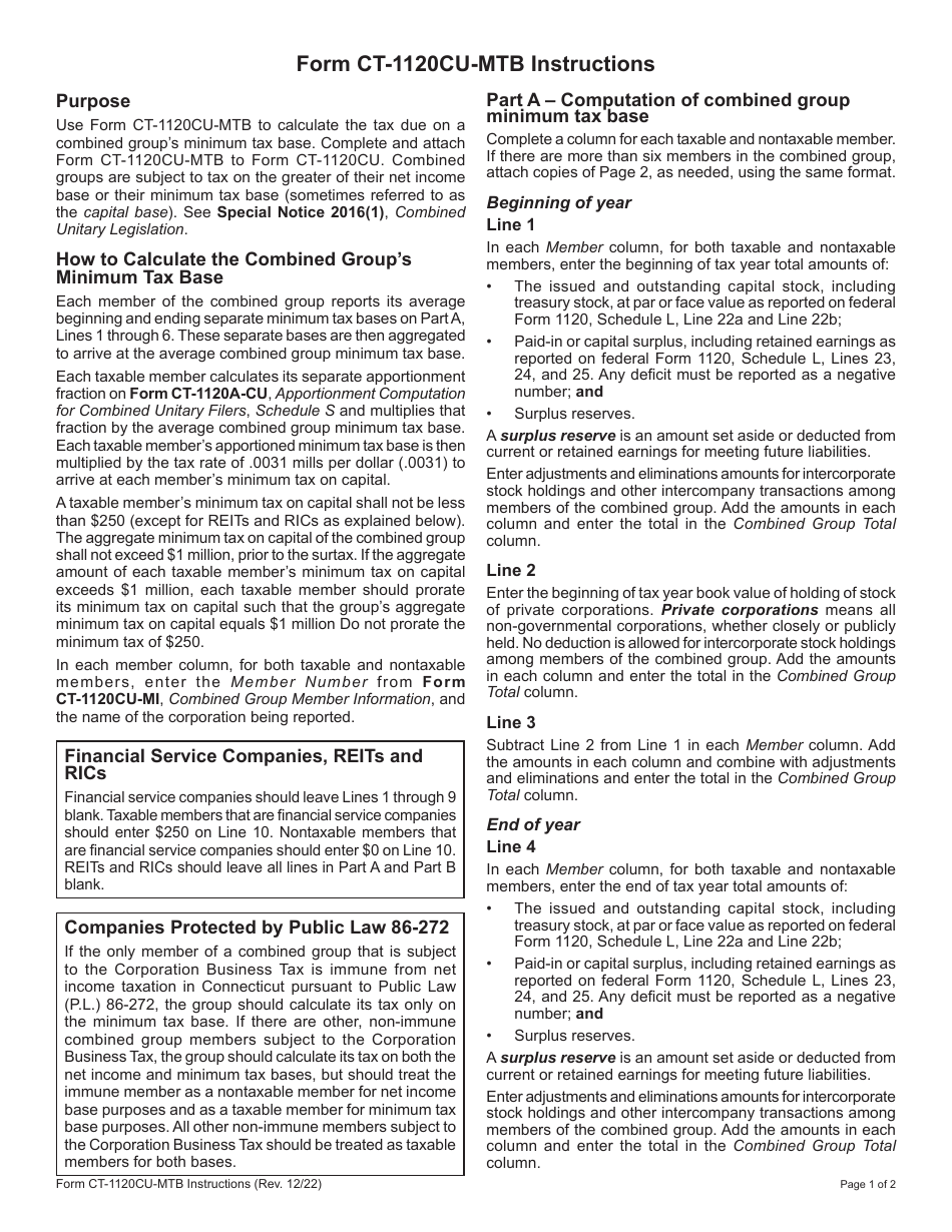 Form CT-1120CU-MTB Tax on Combined Group Minimum Tax Base - Connecticut, Page 3