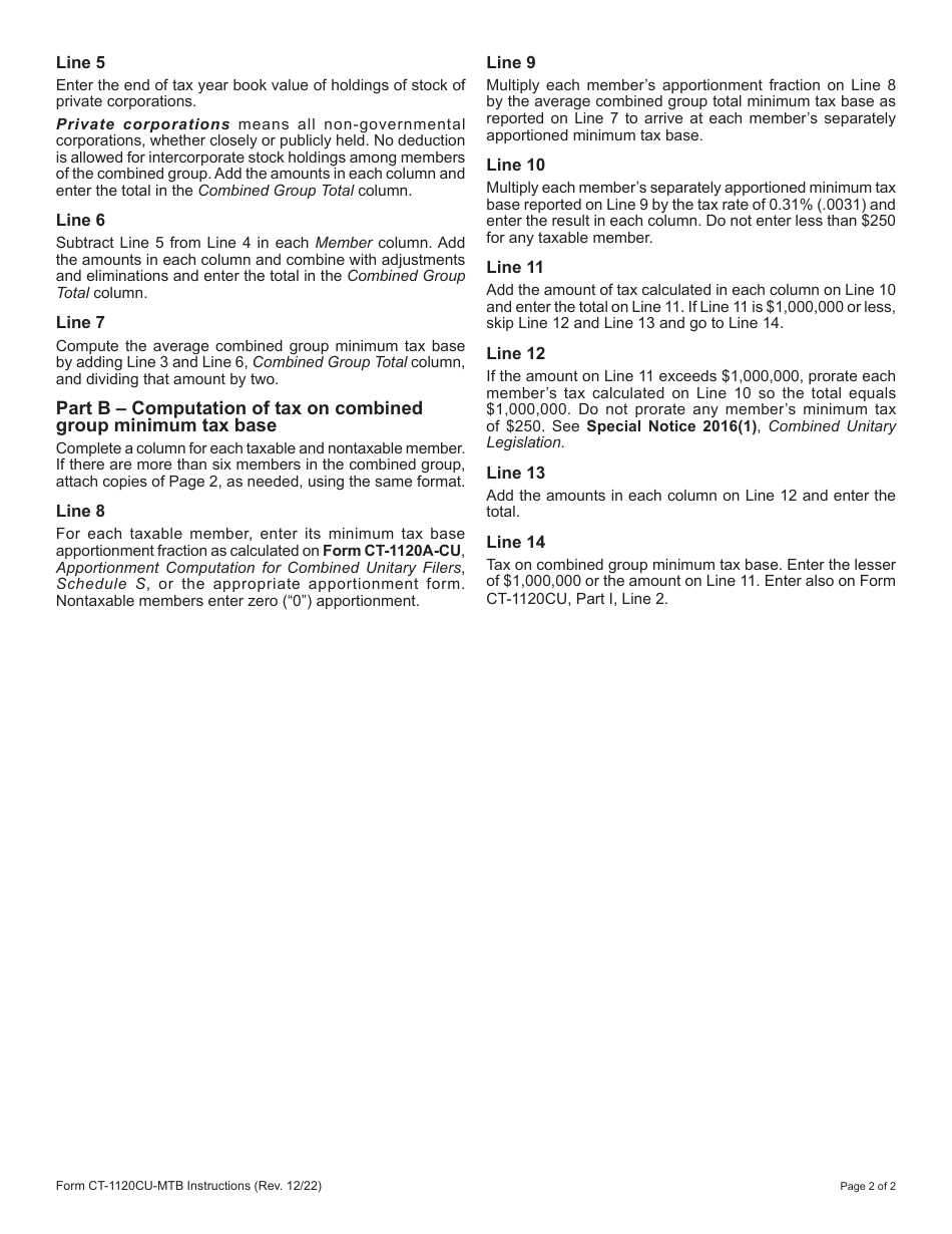 Form CT-1120CU-MTB Tax on Combined Group Minimum Tax Base - Connecticut, Page 4
