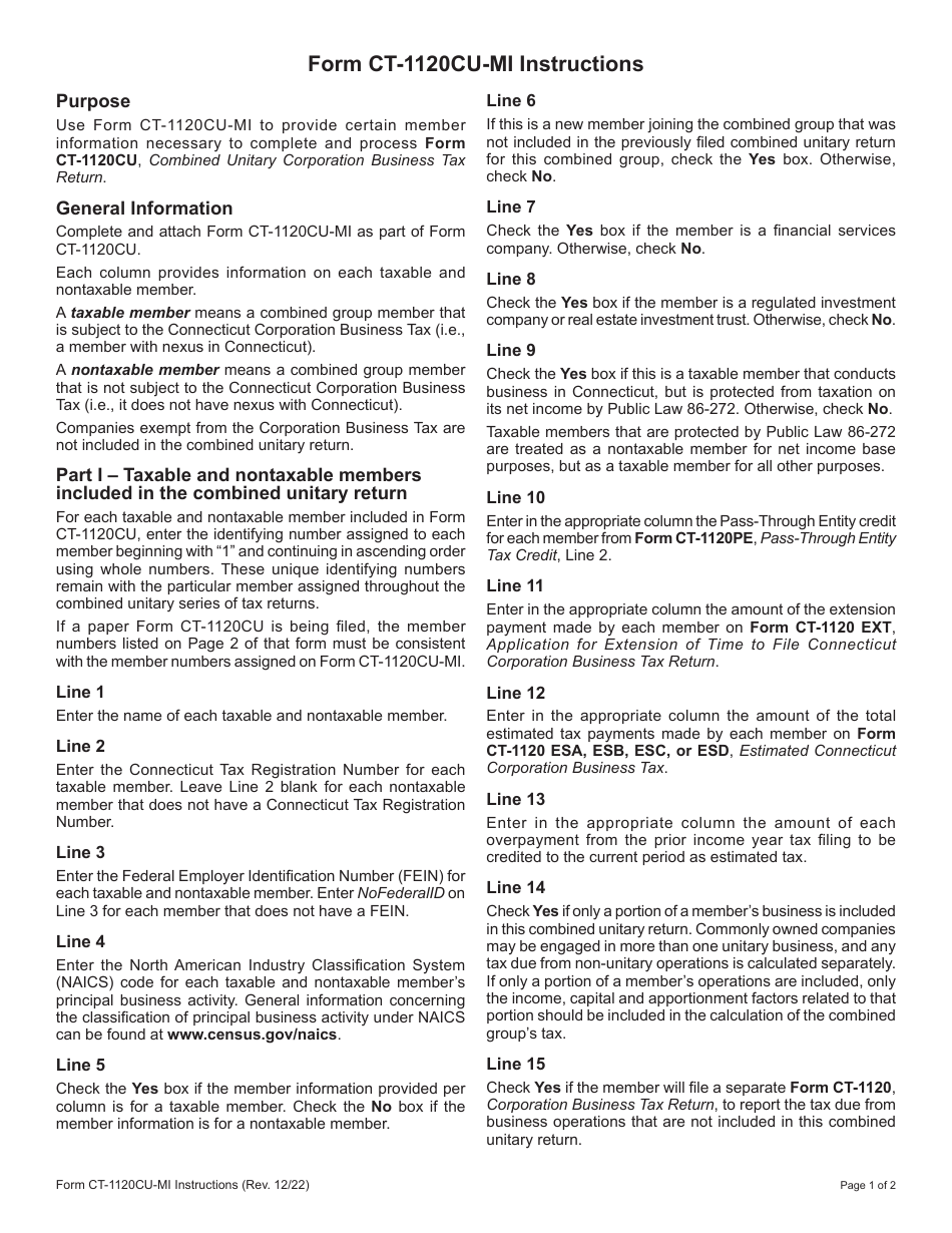 Form CT-1120CU-MI Combined Group Member Information - Connecticut, Page 3