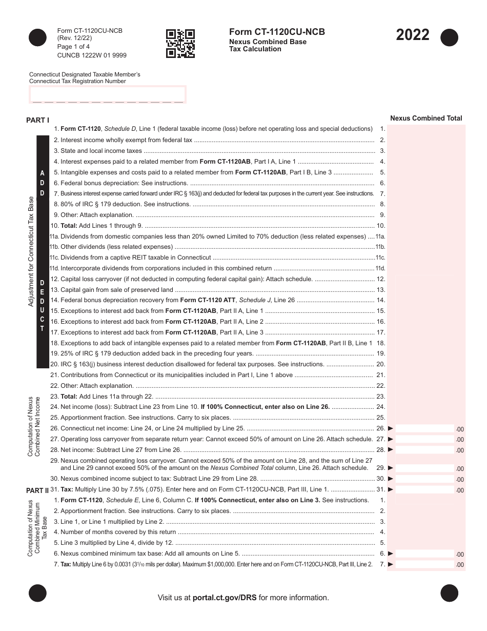 Form CT-1120CU-NCB Download Printable PDF or Fill Online Nexus Combined ...