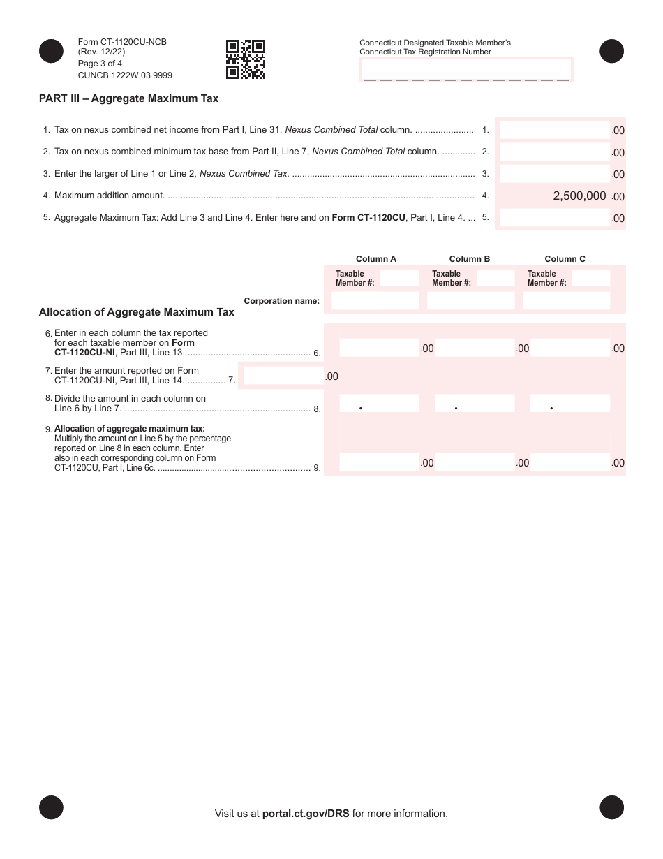 Form CT-1120CU-NCB Nexus Combined Base Tax Calculation - Connecticut, Page 3