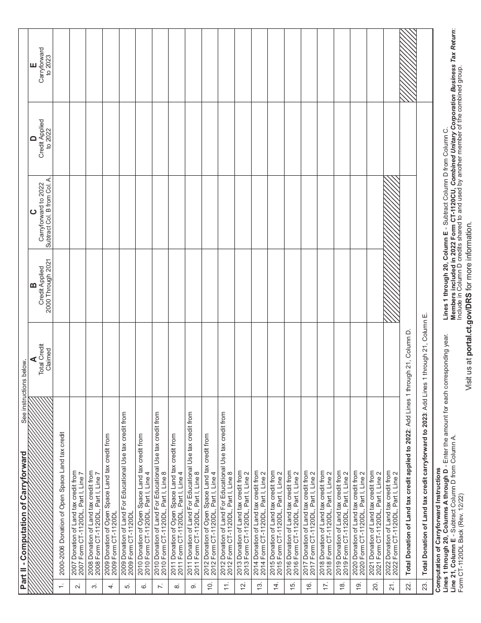Form CT-1120DL Donation of Land Tax Credit - Connecticut, Page 2