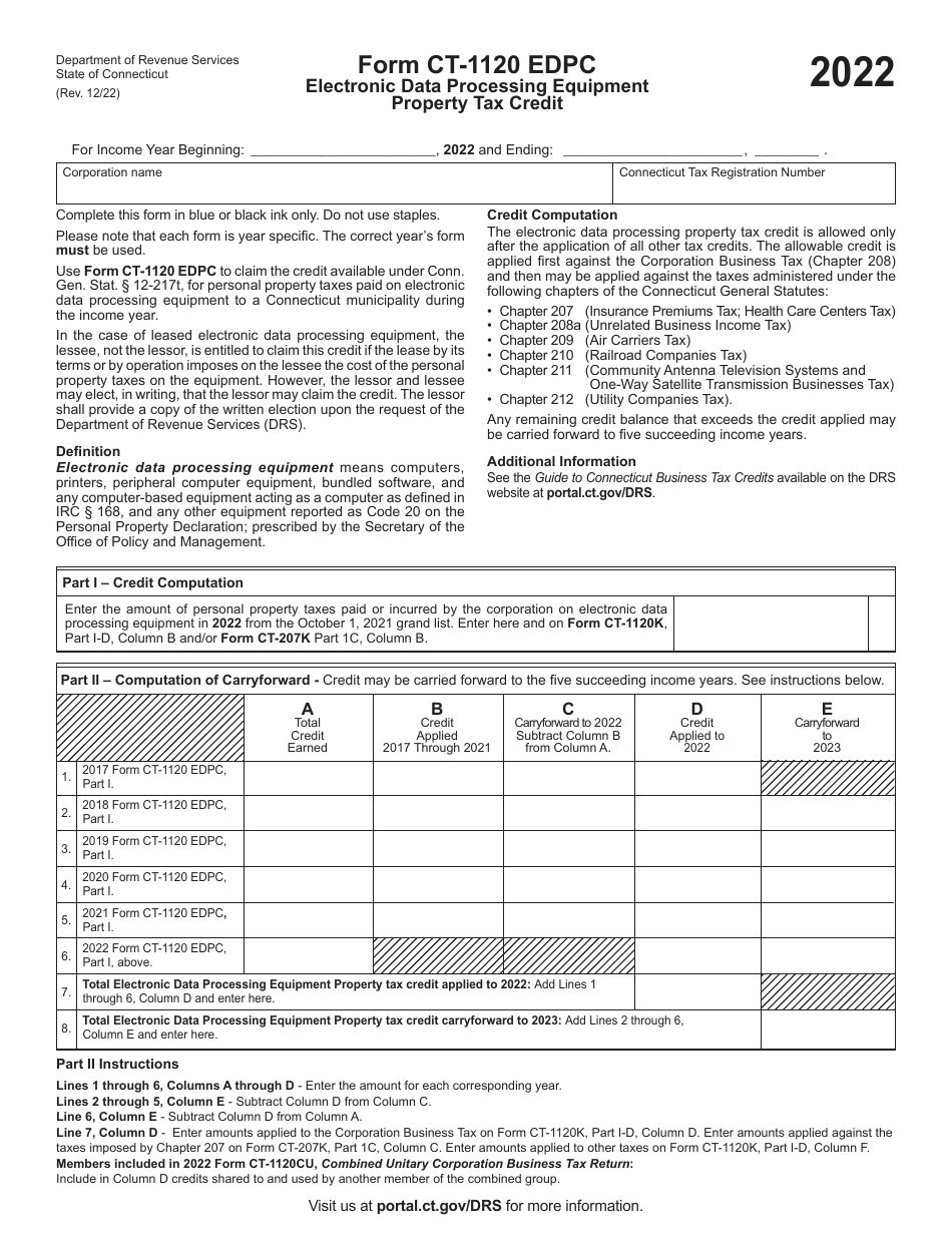 Form CT1120 EDPC Download Printable PDF or Fill Online Electronic Data Processing Equipment