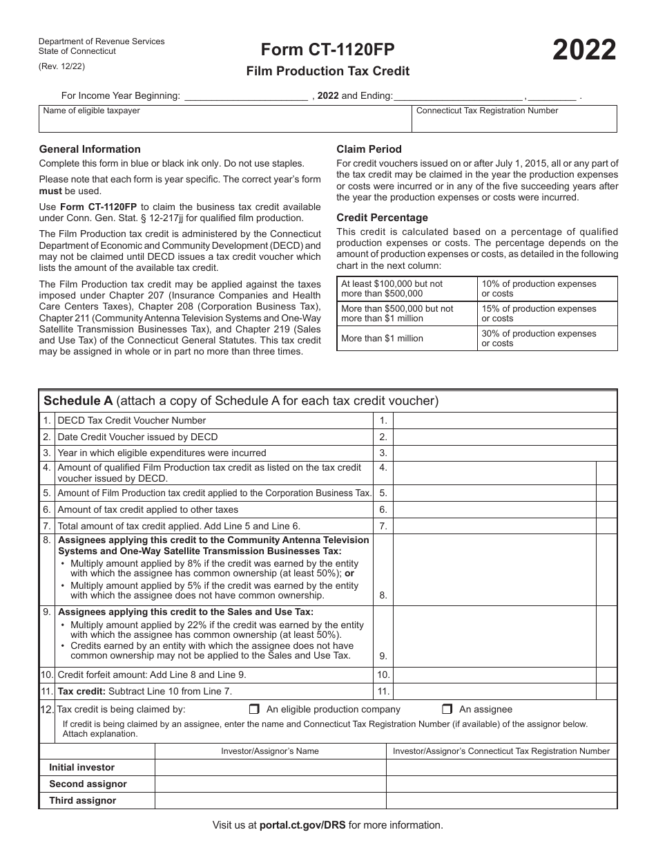 Form CT-1120FP Film Production Tax Credit - Connecticut, Page 1
