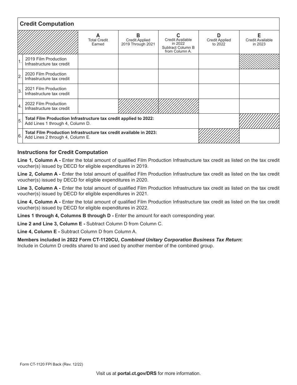 Form CT-1120 FPI Film Production Infrastructure Tax Credit - Connecticut, Page 2