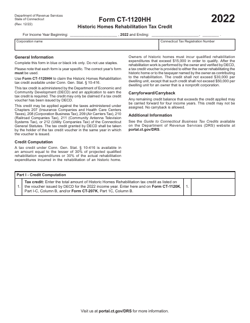 Form CT-1120HH 2022 Printable Pdf